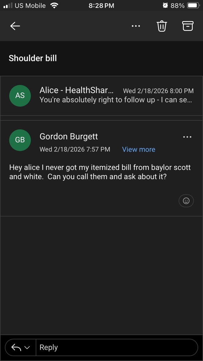 Alice sending follow-up email to provider